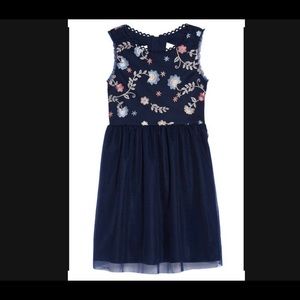 Girls navy embroidered party dress